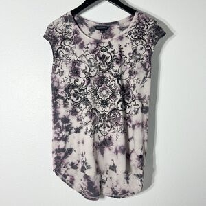 Rock Republic Affliction Shirt S Gray Tie Dye Y2K Grunge Graphic McBling Sequin